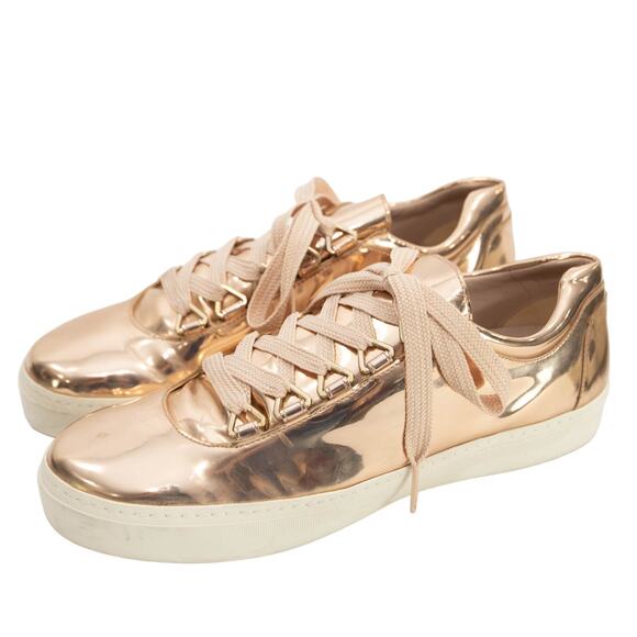 Stuart Weitzman Rose Gold Patent Leather Gaming Sneakers Size 8.5 - Picture 2 of 12